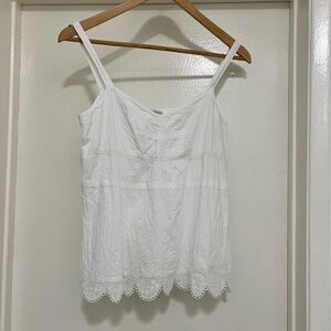 J. Crew Petite White Camisole Top with Eyelet Hem P0